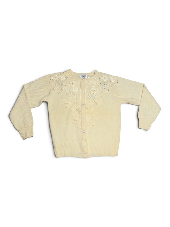 Sweaters - Vintage NWT Cervelle Cream Lambswool Cardigan with Floral Beaded Embroidery M